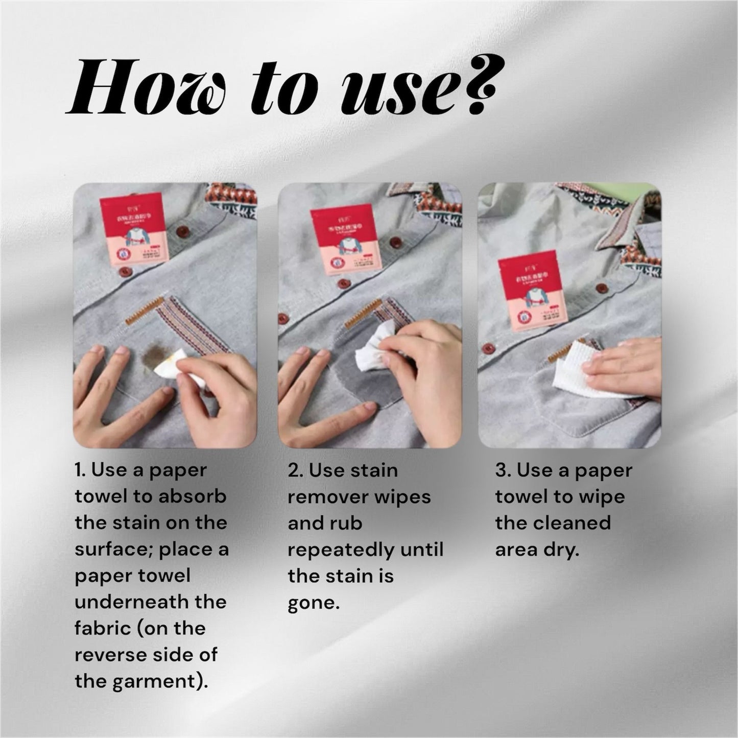 Mini Stain Remover Wet Wipe (8 Packs)