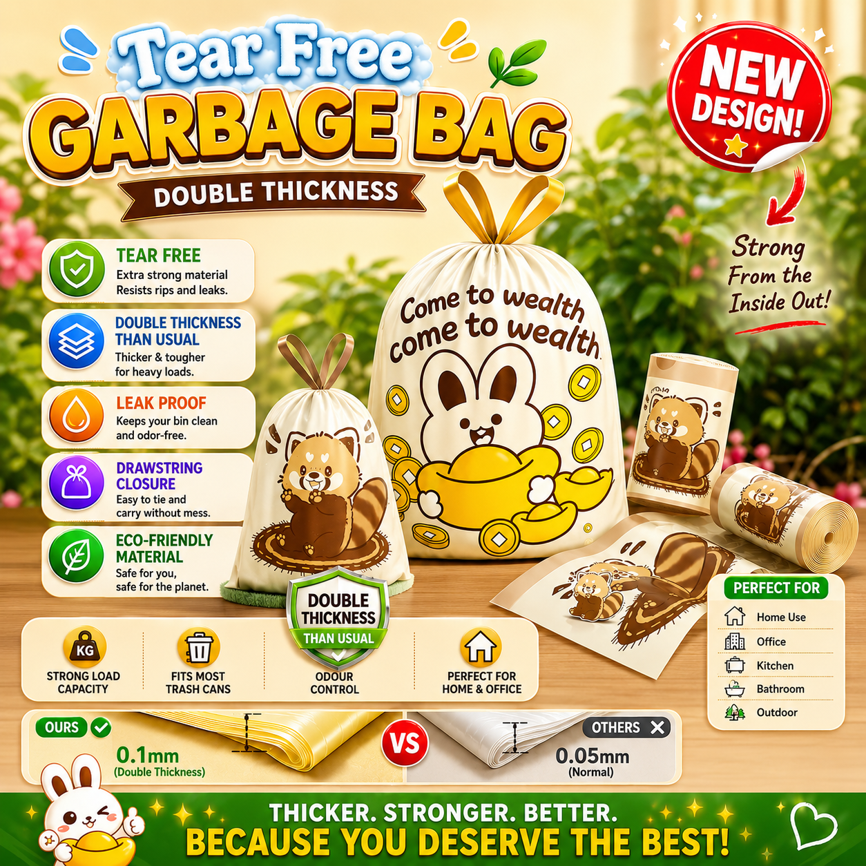 30Pcs Tear Free Extra Thick Garbage Bag