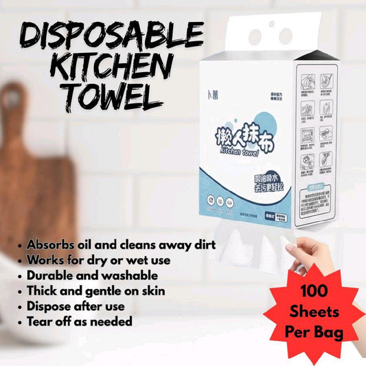 Disposable Kitchen Towel - 100 Sheets Per Bag